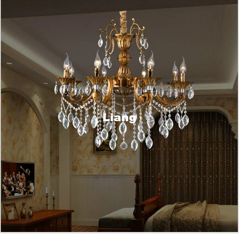 Free Shipping Antique Brass Crystal Chandelier Hanging Light Fitting Crystal Modern Home Decorative Lustre for Living Room Light