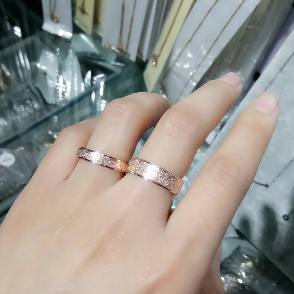 YUN RUO Rose Gold Color Frosted Finger Ring for Woman Man Wedding Jewelry 316L Stainless Steel Top Quality Never Fade Size 3-10