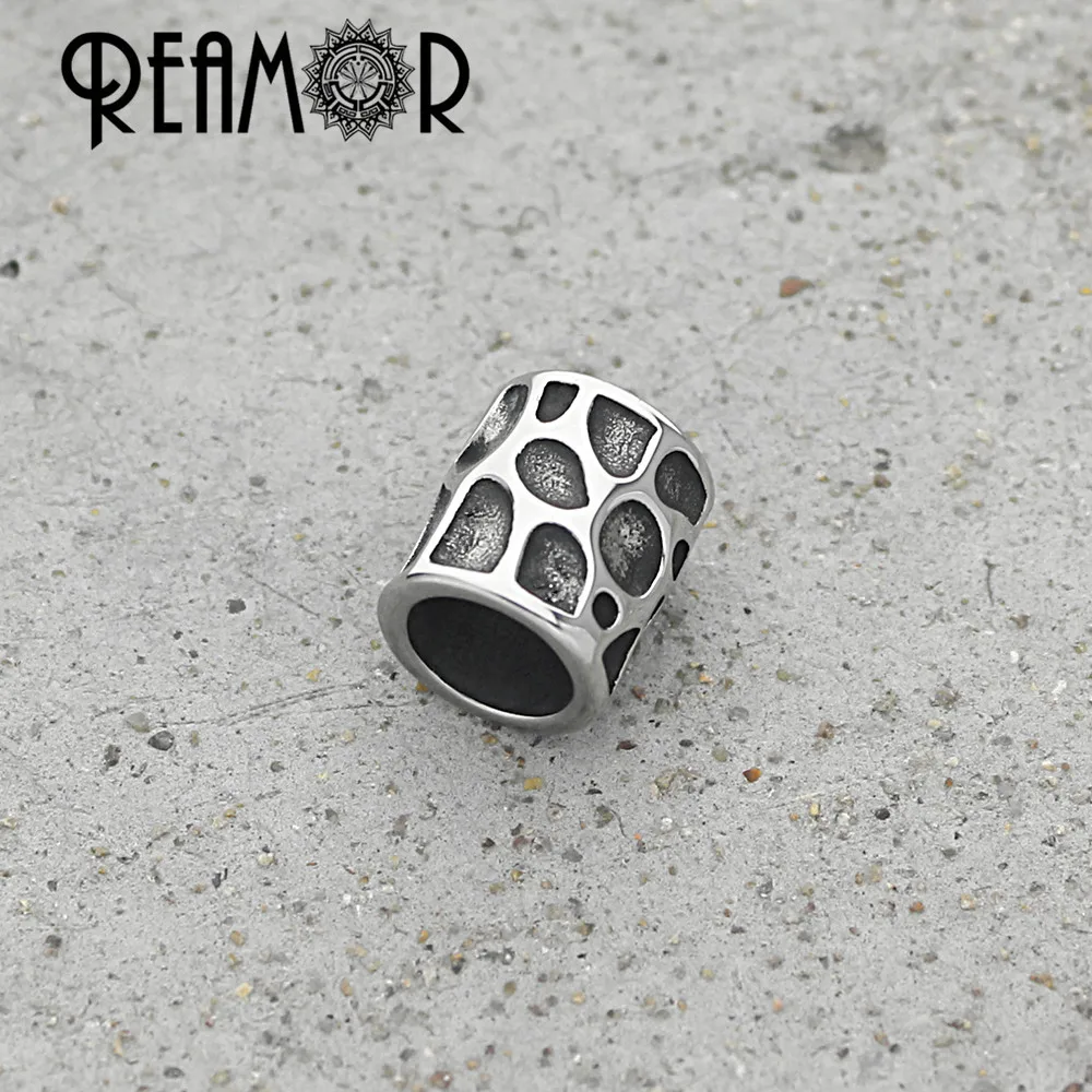 REAMOR 5pcs 316l Stainless Steel Bead 8mm Large Hole Cylinder European Charms Spacer Beads For Jewelry Making Men Bracelet DIY