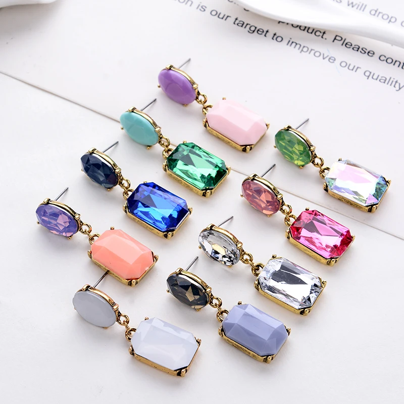 Multicolor Square Candy Drop Earrings Pendant Fashion Jewelry for Women 2018 New Fashion Party Wedding Engagement Earrings