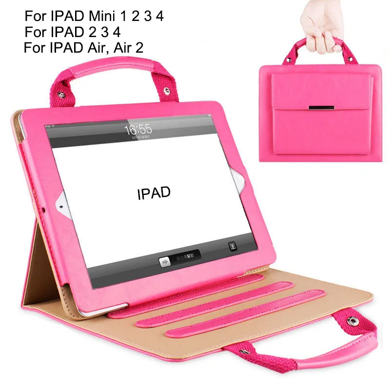 PU Leather Case For Apple IPAD 2 3 4 Case Flip Tablet Shell for IPAD Air 2 With Smart Sleep Wake Up for IPad Mini Handle Case