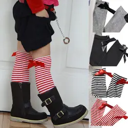 Girls Knee High Socks with Bow Kids Boot Socks Stripe Cute Princess Long Socks for School Baby Solid Color Leg Warmer Brand