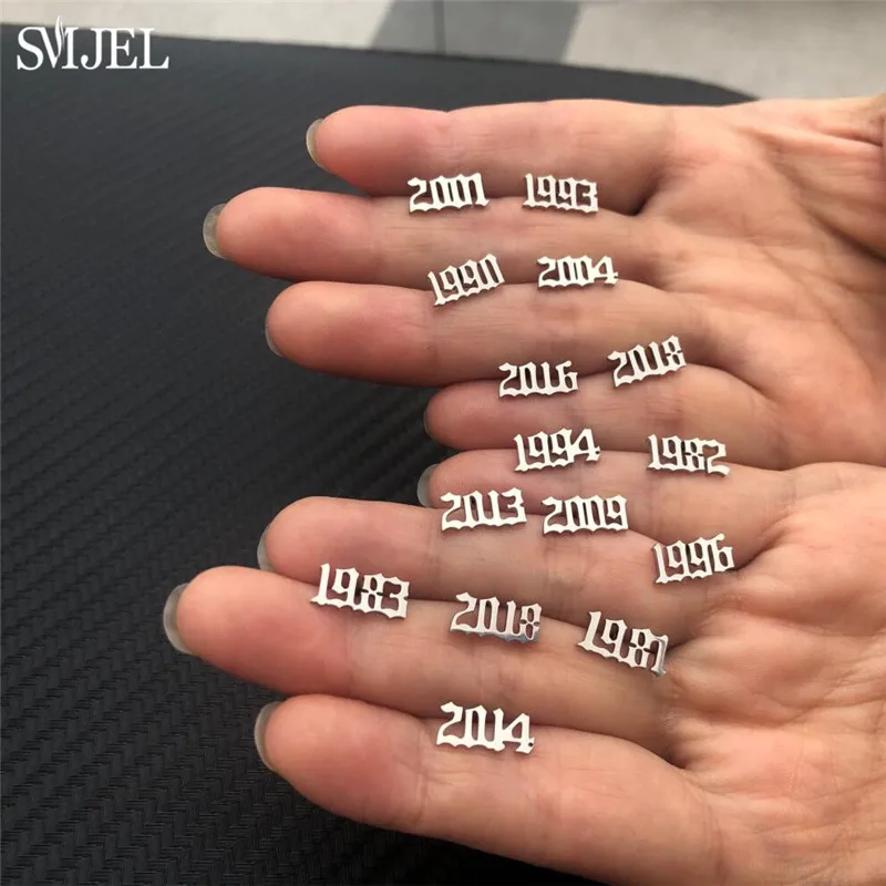 SMJEL Year Number Earrings Men Women Stainless Steel Jewelry Custom Year 1980 1995 2019 Ear Piercing Birthday Gift