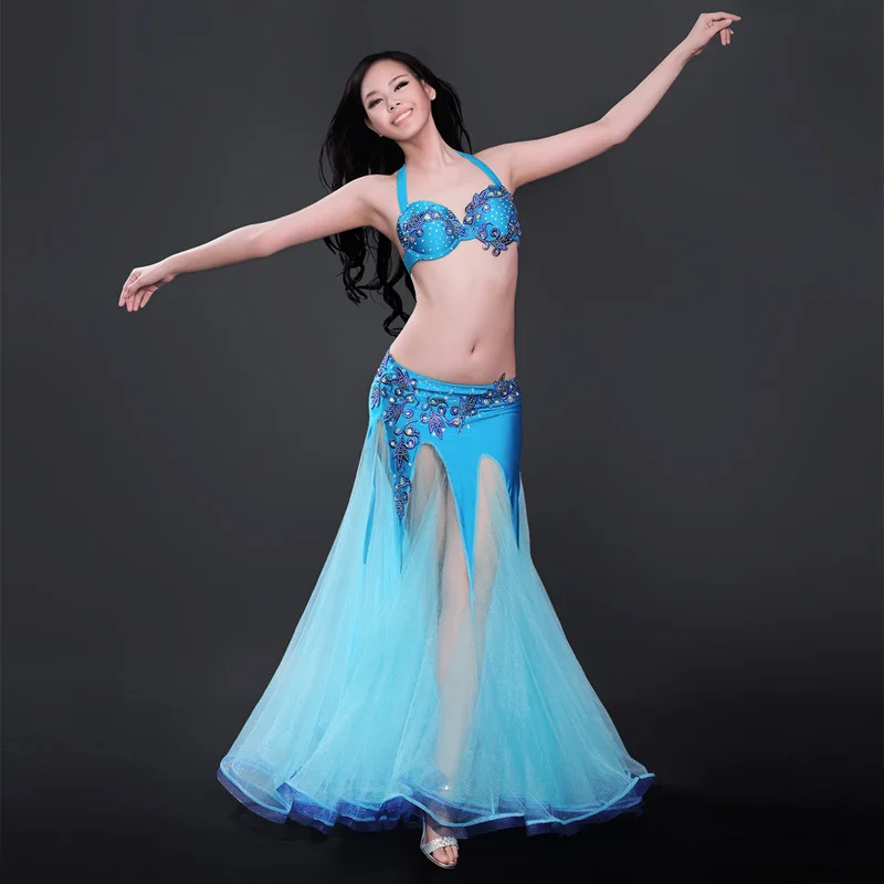 Sexy belly dance set blue belly dancing costume for women performance wear belly dance outfit sexy belly dancing Bra skirt suit