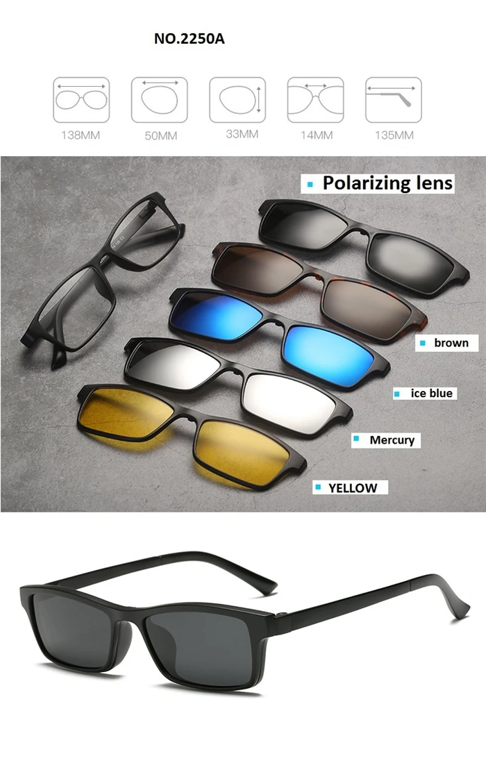 GSBJXZ Modische Myopie-Clip-Sonnenbrille für Herren und Damen mit 5 Clip-on-Sonnenbrillen, polarisierte Brillen, 0–0,5–0,75 bis –4,0 – Detail 15