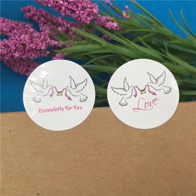 Peace Pigeon Pattern Self Adhesive Sticker Label White Paper Cardboard Printed With Love Especially for you Customized 1200Pcs