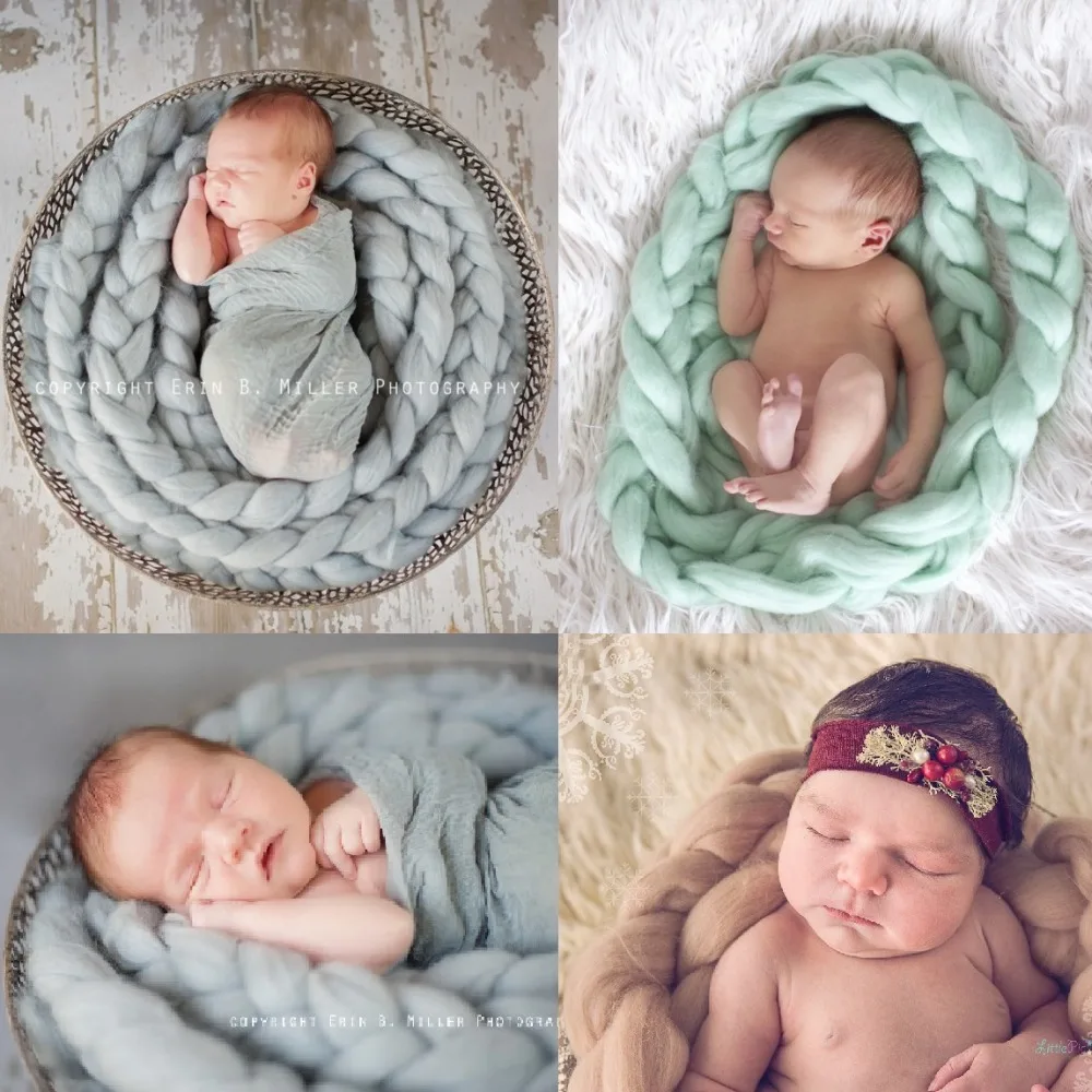 Cute Baby Photography Puntelli Coperte di Lana Neonato Sacco A Pelo Stuoie Torsione Neonati Dormire Tappeto Treccia Foto Cuscino Pad Fasce