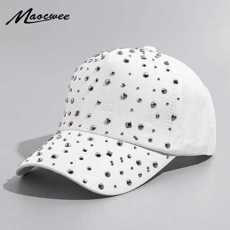 Women\'S Rhinestone Hats Diamond Sun Cap Swag Casquette Snap Back Gorras Solid color Summer Baseball Caps Dad Girl Bone Snapback