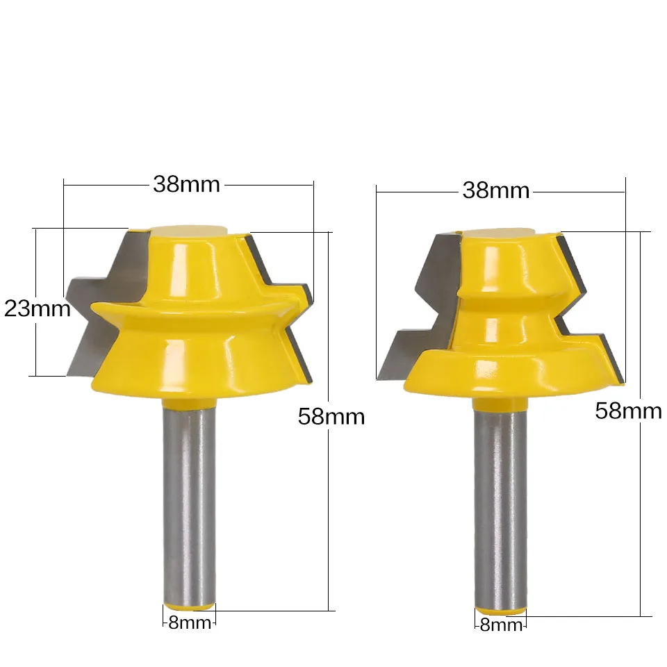 2PCS 8mm Shank Lock Miter Router - 22.5 Degree Glue Joinery Router Bit Set Tenon Cutter for Woodworking Tools