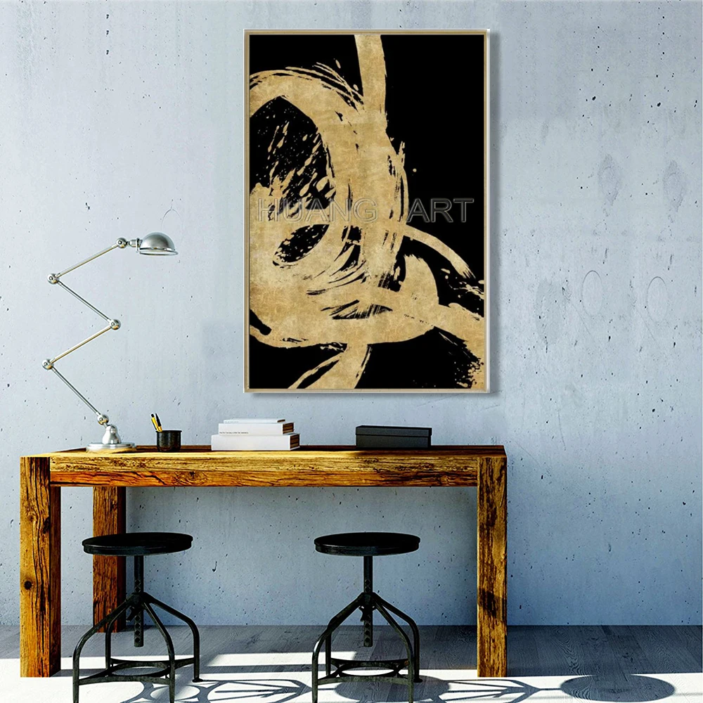 100% Hand-painted High Quality Black and Gold Abstract Landscape Oil Painting on Canvas Modern Dancer Decor Oil Painting