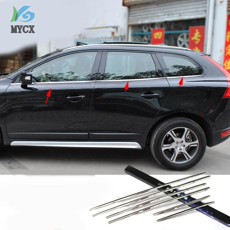 For Volvo XC60 XC 60 2009-2016 Stainless Steel Door Bottom Window Frame Body Molding Strip Cover Trims Boot Protector 6PCS