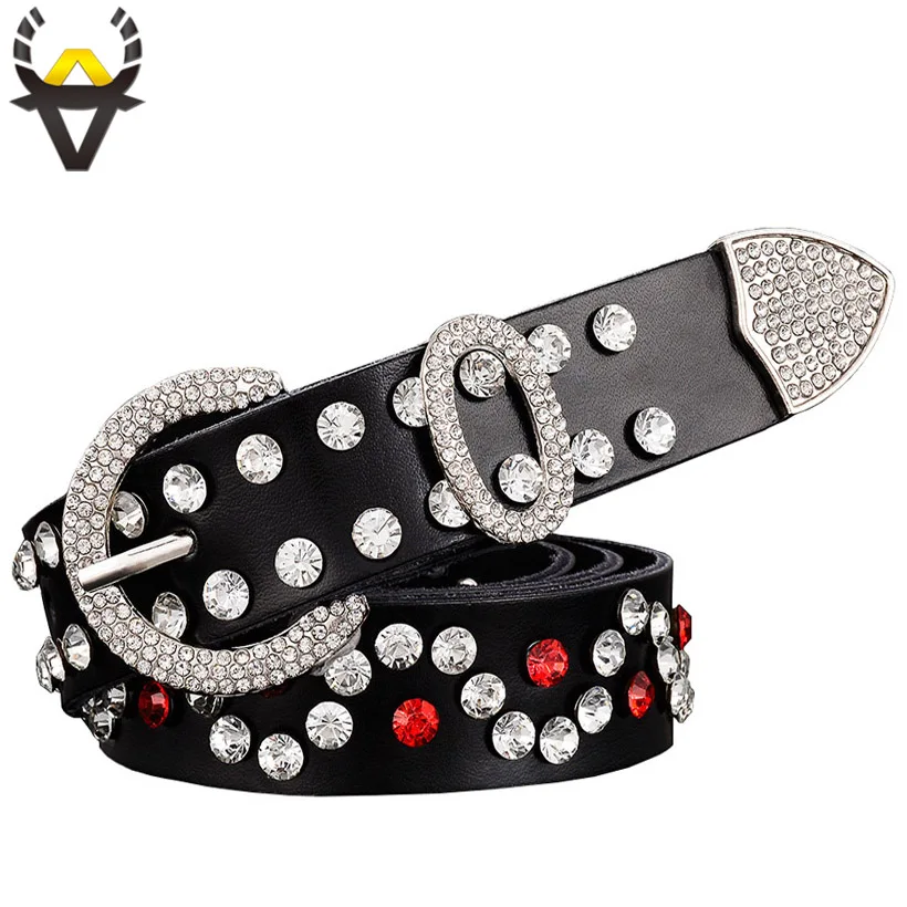 Fashion Genuine Leather Belts for Women Luxury Rhinestone Designer Female Girdle Quality Second Layer Cow Skin Width 2.8 Cm