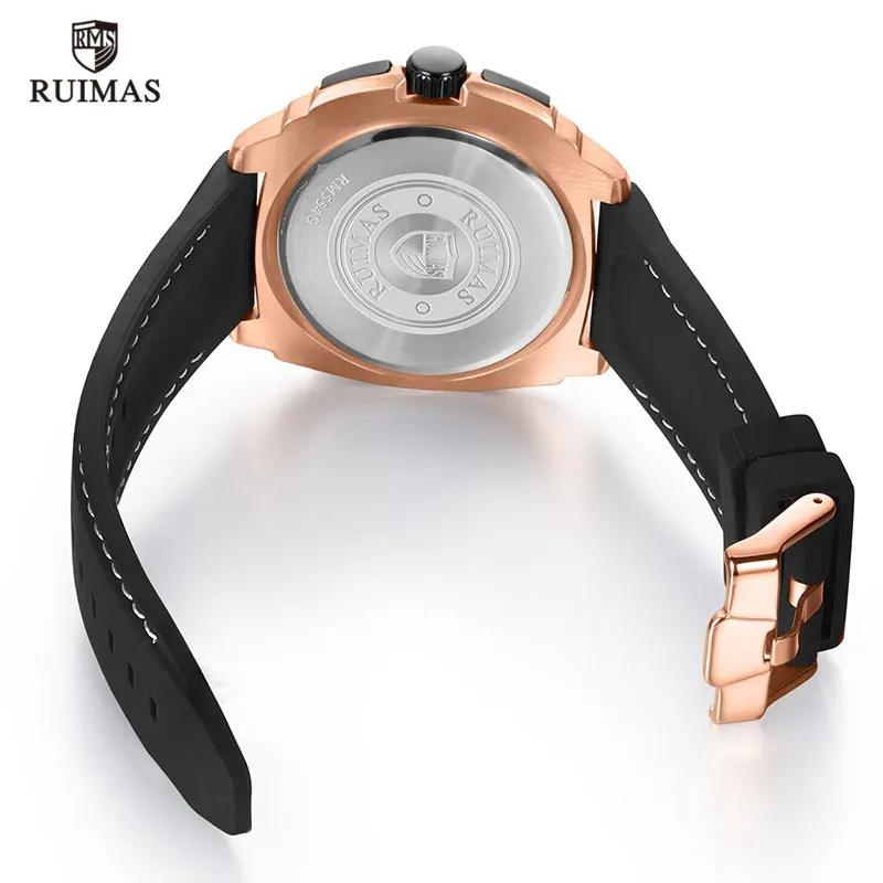 RUIMAS Men\'s Leather Quartz Watches Top Brand Luxury Army Military Sports Wristwatch for Man Relogios Masculino Clock 554 Rose