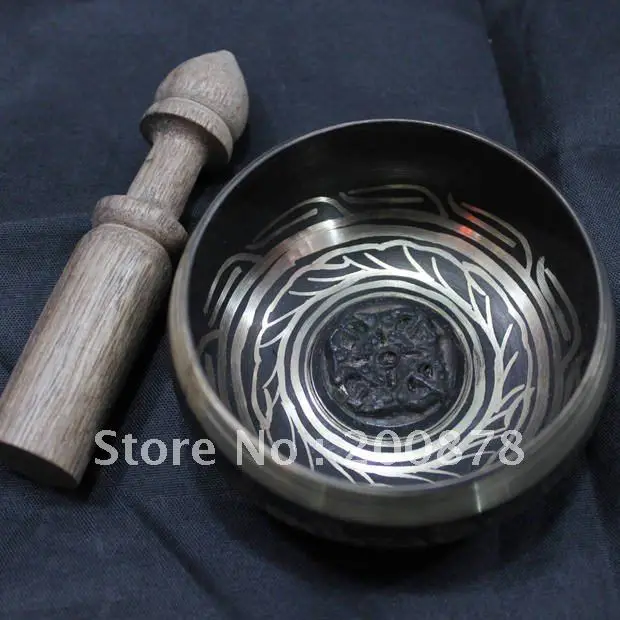 

TBC837 Tibetan brass Antiqued singing bowl,100mm,Dorje amulets,Tibetan Buddhist items