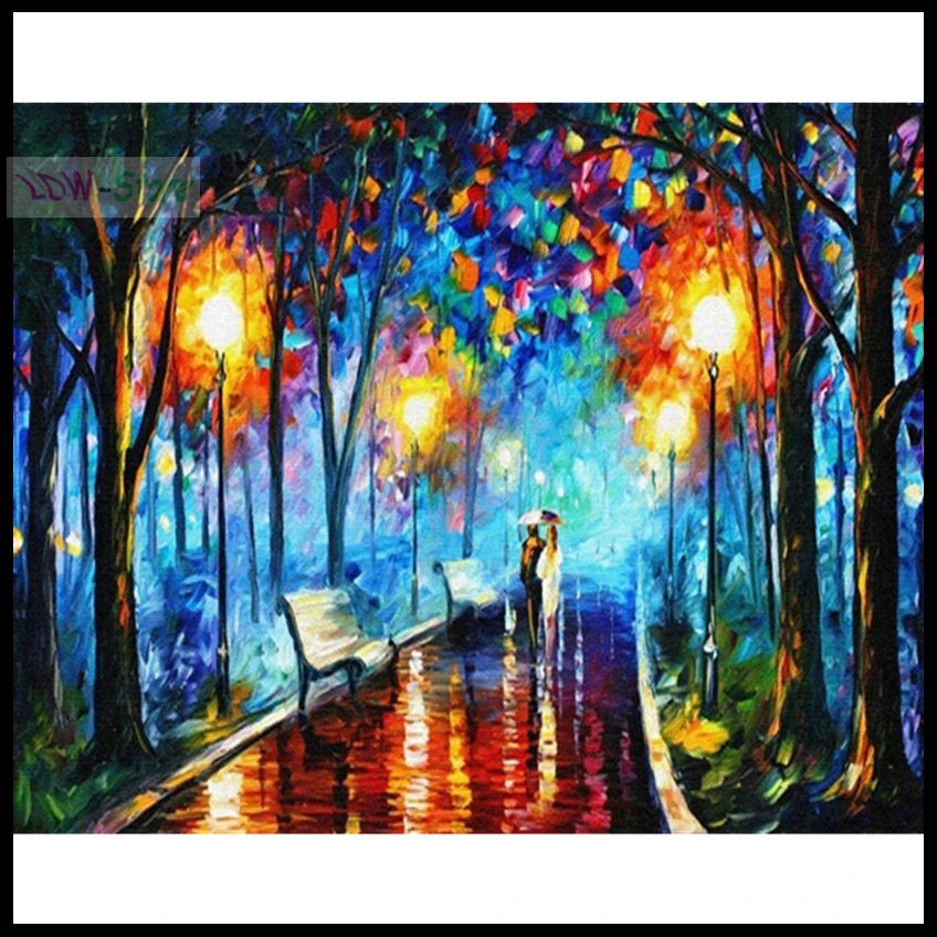 

5D DIY Diamond Painting Cross Stitch Abstract rainy road lover picture Round Diamond Embroidery mosaic pattern Home Decor WG488