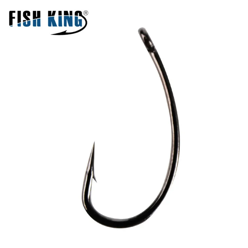 FISH KING 10-30pcs High Carbon Steel Matte Black Europe Carp Hook 1 2 4 6 8 10# Barbed Single Carp Fishing Hooks Freshwater