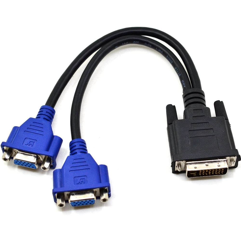 25CM DVI 24+5 Male DVI-I To Dual double VGA Female Monitor Video Splitter Cable (Only One Divider Line Can Be Used at A Time)