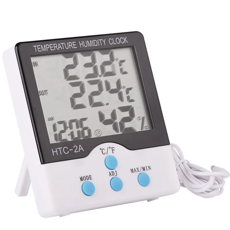 Electronic Digital Room In and Out Temperature Humidity Meter Thermometer Hygrometer Thermo-hygrometer Alarm Clock HTC-2A