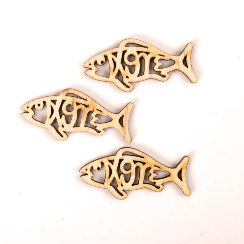 Wooden Cute Fish Shape Arts Painting Scrapbooking Embellishments Craft Handmade Home Decoration Accessories DIY 50mm 10pcs MZ257