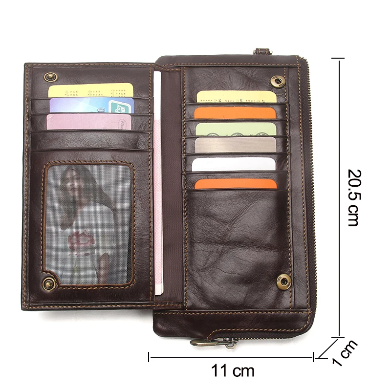 CONTACT\'S Wristlet Bag Genuine Leather RFID Cellphone Wallet Men\'s Clutch Wallets Men Credit Card Holder Male Long Purse Zipper