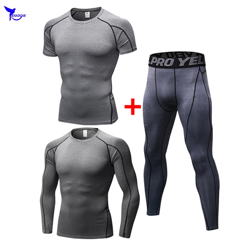 3 Pcs/set Men's Running Jogging Sportswear Sports Suit Gym Fitness Compression Tracksuit Clothes Exercise Workout Tights Sets