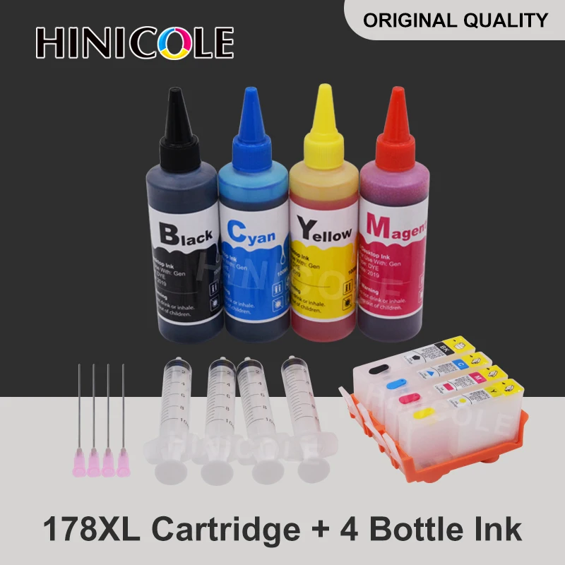 

HINICOLE Refill Ink Cartridge for HP 178 for HP178 178XL Photosmart 5510 5515 6510 7510 B109n B110a Printer + 4 Color Dye Ink