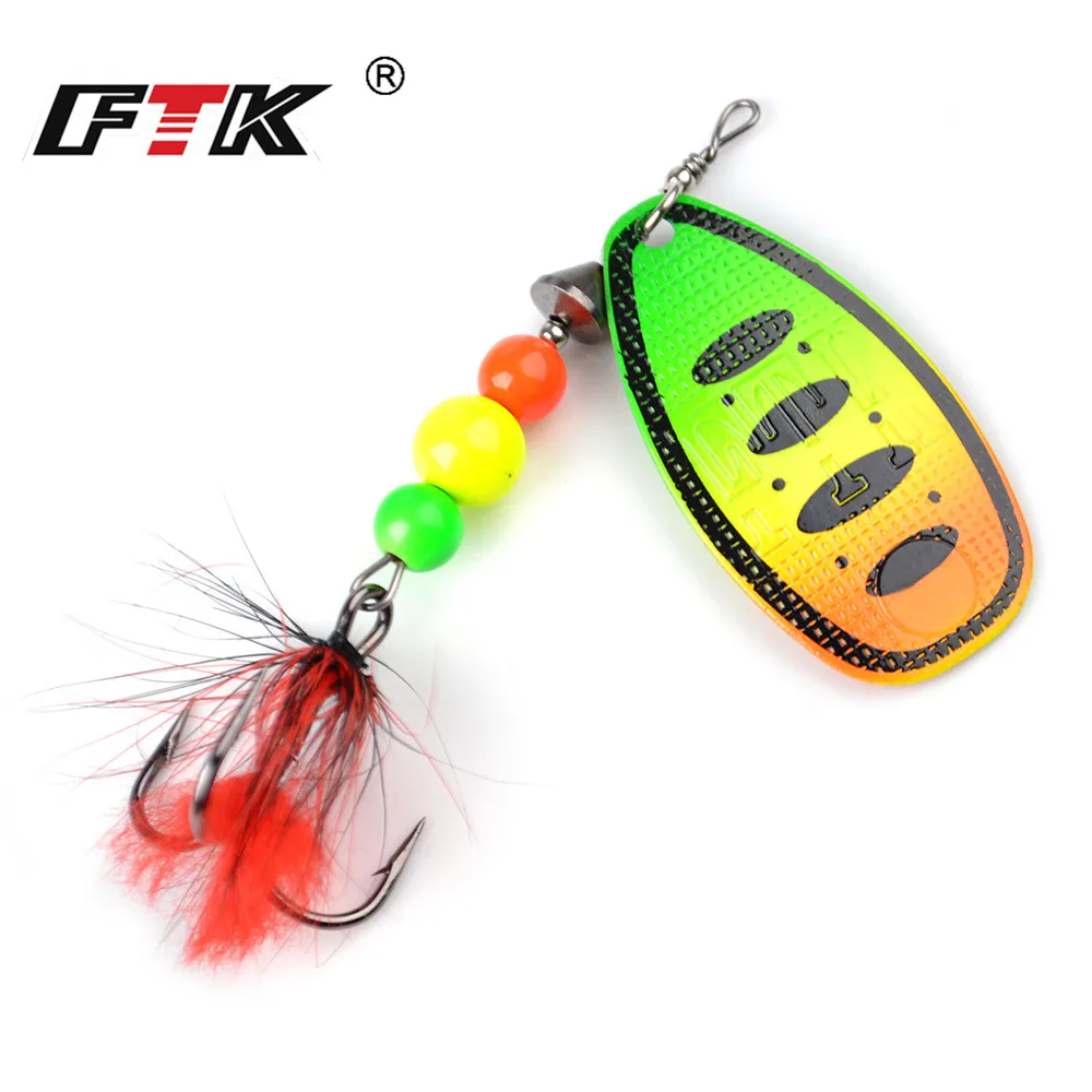 FTK Spinner Bait Fishing Lure 8g 13g 19g Metal Spoon Lures Hard Bait With Feather Treble Hooks Wobblers Bass Pike Tackle