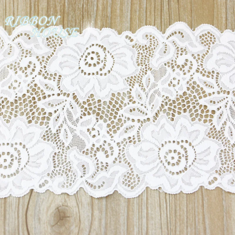 (3 Meter) 15cm White Elastic Lace Fabric French Hollow Underwear Stretch Laces Trim DIY Hollow Underwear