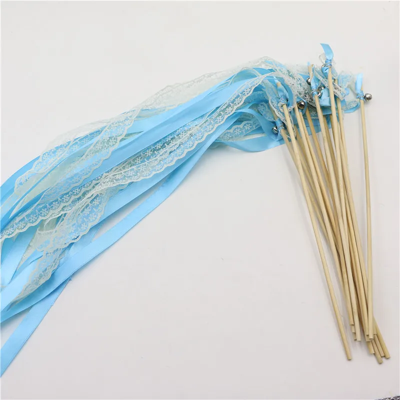 New arrival 20Pcs/lot Twirling Streamers Wedding Favor Ribbon fairy Sticks/Wands With Bells for Wedding Christmas