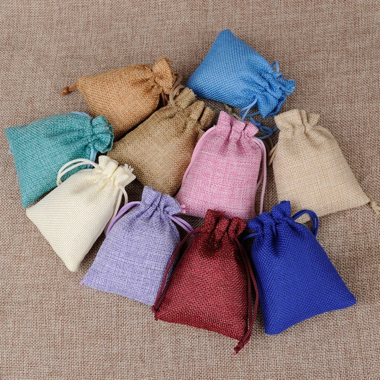 50Pcs/lot Fashion Drawstring Burlap bag Jute Gift Bags with Jewelry Packaging Wedding Bags with Candy Bag Can Custom Logo