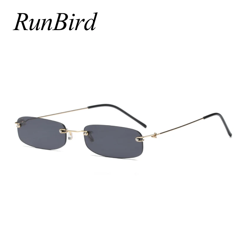 

RunBird Narrow Sunglasses Men Rimless Summer 2018 Red Blue Black Rectangular Sun Glasses for Women Small Face Hot Selling 1534R