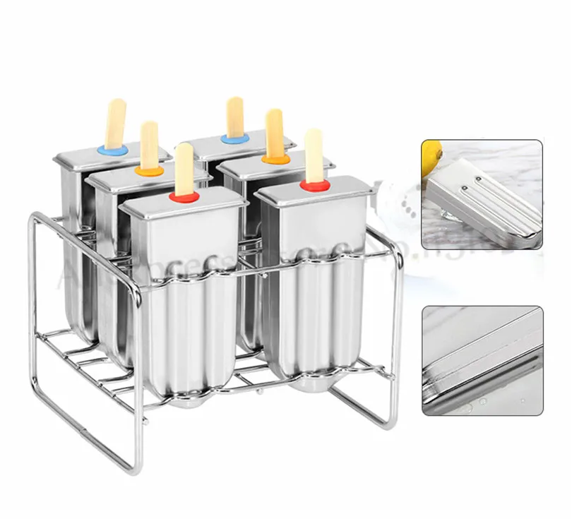 DIY Stainless Steel Popsicle Mold Ice Pop Lolly Ice Cream Stick Holder 6 Molds/Batch Household Ice Cream Maker Mould