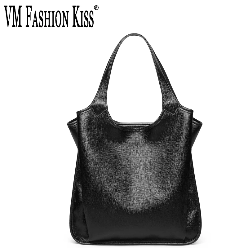 VM FASHION KISS Cow Genuine Leather Bag Ladies Women\'s Leather Handbag Big Female Shoulder Bag Red Hand Bags For Women 2021 Tote