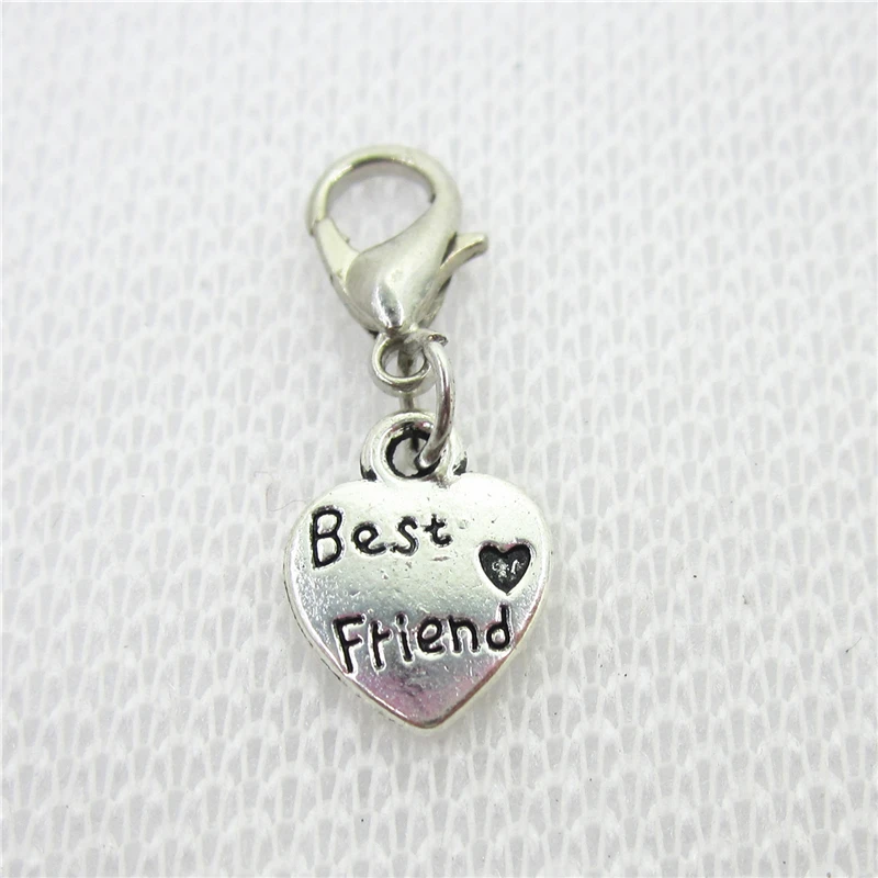 

20pcs/lot Best Friend heart dangle charms lobster clasp Hanging charm Floating Charm DIY Jewelry Accessories Charms