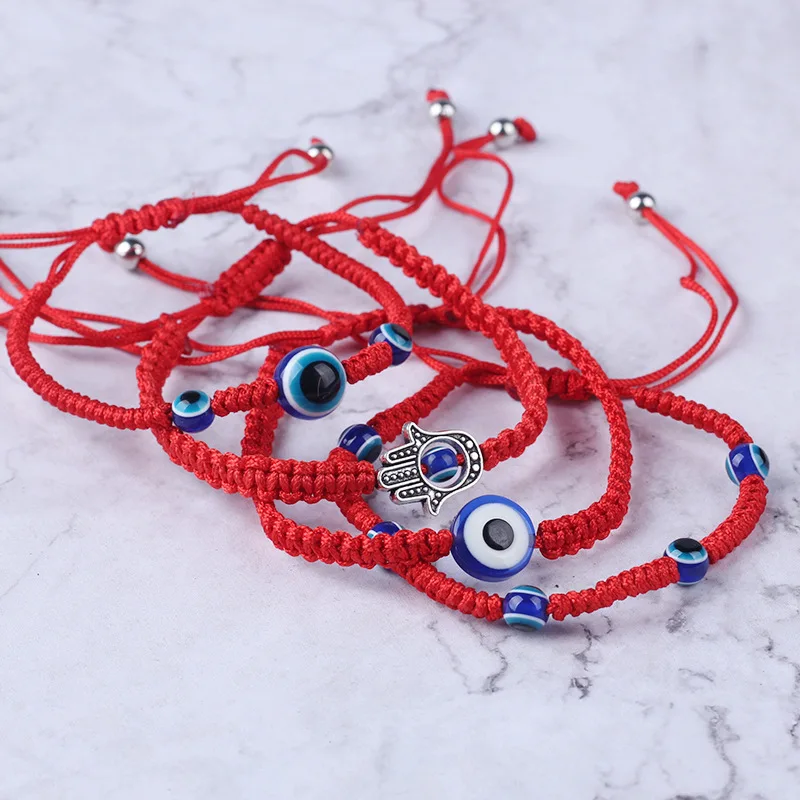 Fashion Hamsa Bracelet Handmade Fatima Palm Lucky Braslet Charm 5 Styles Red Thread Braclet Vintage Adjustable Braided String