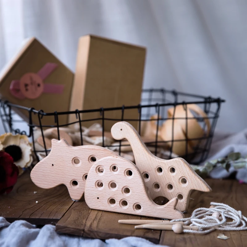 Anneau de dentition en bois de hêtre, 1 pièce, Animal de dessin animé, jouets Montessori pour bébé, développement de l'intelligence, produits pour enfants