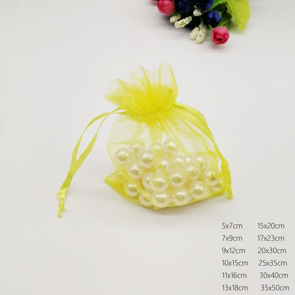 500 pçs saco de organza amarelo com cordão bolsa sacos de jóias presentes para casamento/natal/exibição de jóias sacos de embalagem organizador