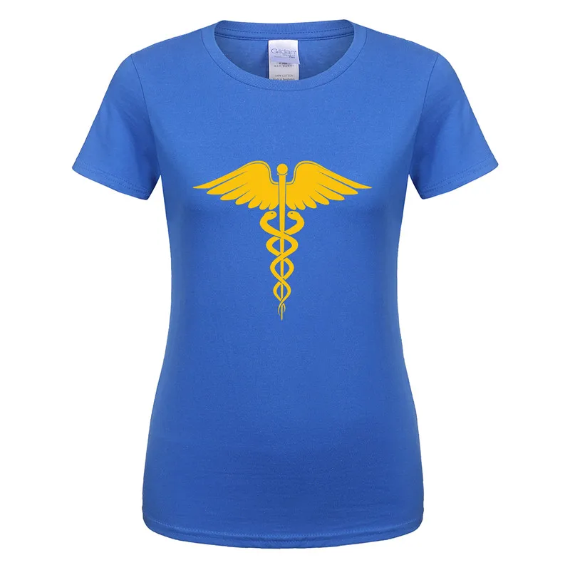 T-shirt à manches courtes en coton pour femme, vêtement féminin, à la mode, avec inscription «Caduceus», médecin et ambulancier, OT-814