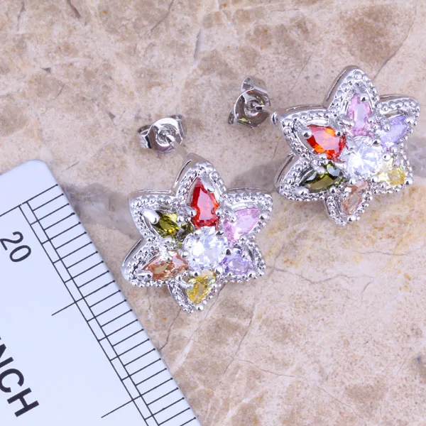Sweet Multigem Multicolor Yellow Cubic Zirconia Silver Plated Jewelry Sets Earrings Pendant Ring S0434