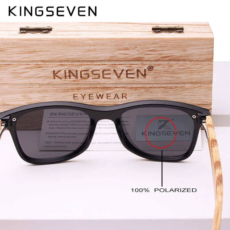 KINGSEVEN-Óculos de sol polarizados para homens e mulheres, bandas artesanais de madeira, lente de proteção UV400 masculino e feminino