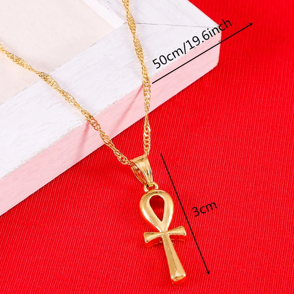 Egyptian Ankh Cross Pendant Necklace Chain Woman Gold Color Charms Jewelry Girls Egypt Hieroglyphs Jewelry