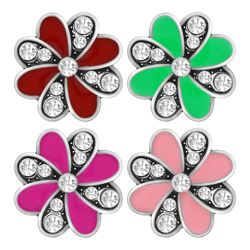 

KZ3412 New Beauty Crystal Colorful Flowers Rotated 18mm snap buttons fit 18mm snap necklace jewelry wholesale Women Gift