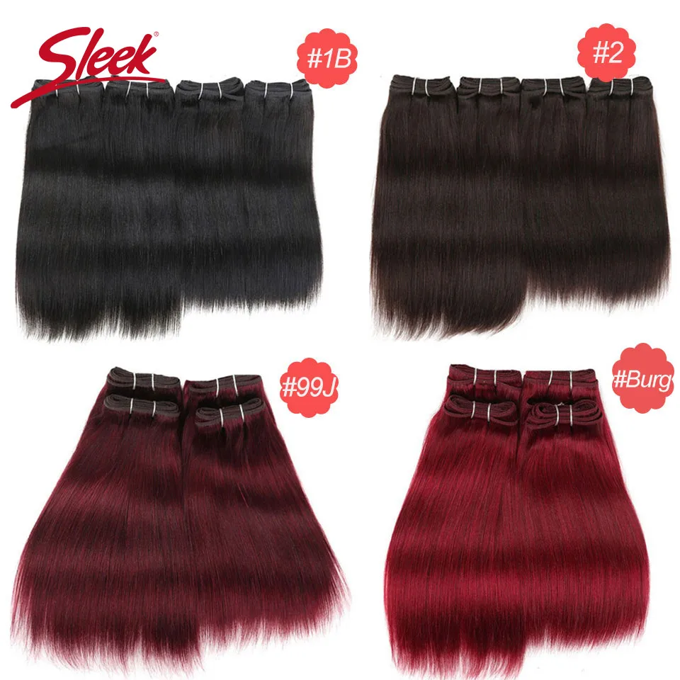 Sleek Natual Brazilian Yaki Straight Red 99J Brown 4#  Hair 4 Bundles Deal 190 Grams Per Packet 100% Human Hair Remy Extension