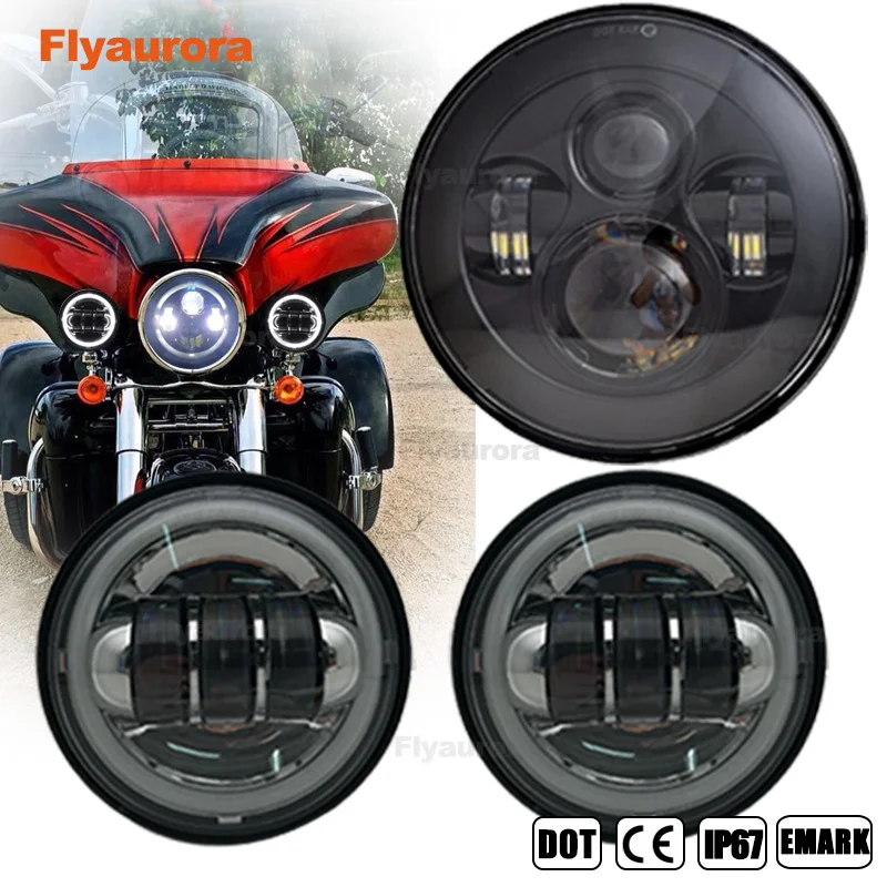 

inch LED Headlight 4.5 Fog Passing Lights DOT Kit Set Ring Motorcycle Headlamp LED Passing light White angel eyes fog