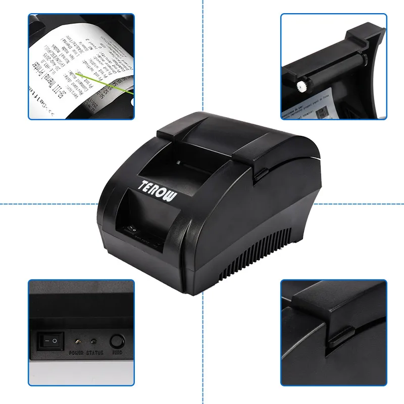 TEROW 5890K Thermal Receipt Printer POS Printer USB Paper Roll Port 58mm Thermal Low Noise For Restaurant and Supermarket