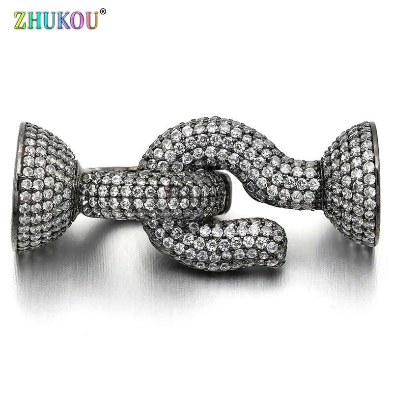 17*40mm Brass Cubic Zirconia Clasps Hooks for DIY Jewelry Findings Accessories, Mixed Color, Model: VK70