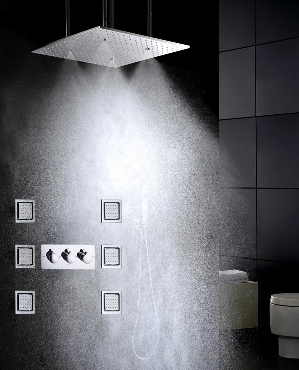 Mist And Rainfall 20 Inch LED Temperature Sensitive Rainfall Shower Head Large Water Flow Bathroom Shower Faucet Set