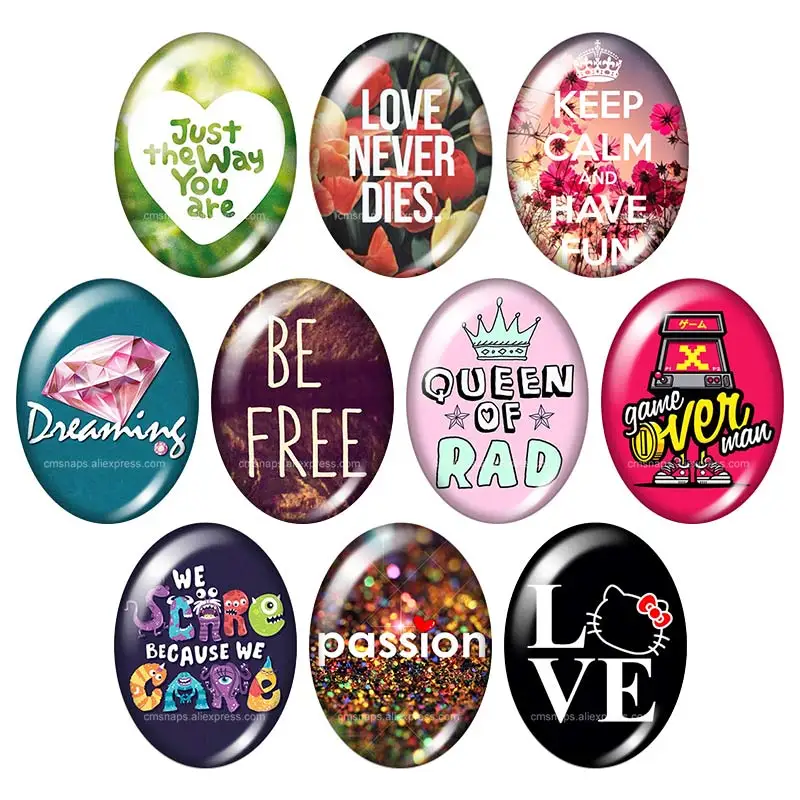 

Free Love passion wrods motto 13x18mm/18x25mm/30x40mm mix Oval photo glass cabochon demo flat back Jewelry findings TB0031