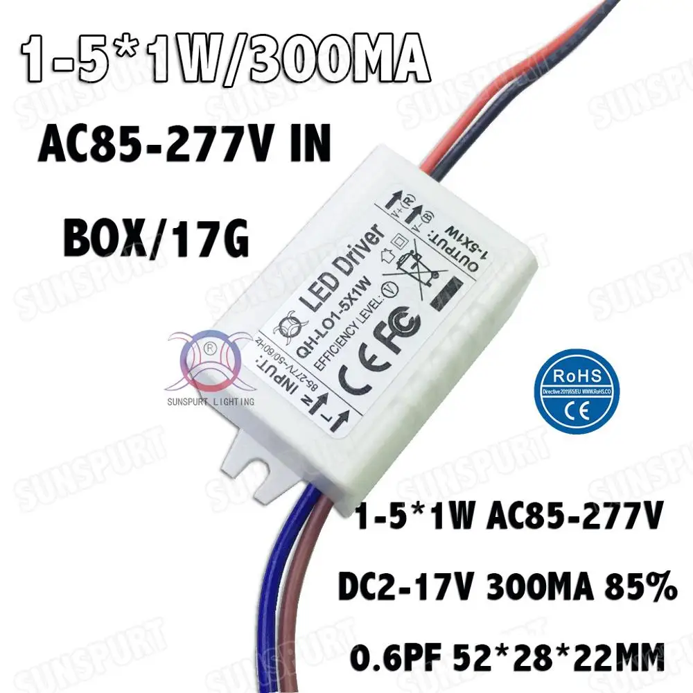 External 1-36W PFC AC85-277V LED Driver 1-5x1W 6-10x1W 7-12x1W 12-20x1W 20-36x1W 300mA DC2-120V Constant Current Free Shipping