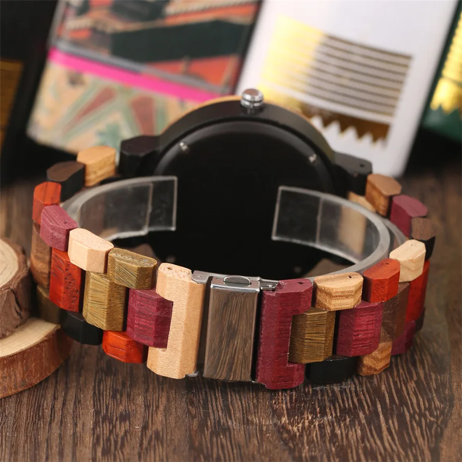 Complete Calendar Display Wood Men Watch Quartz Movement Full Wooden Bangle Men\'s Watches reloj masculino New Arrival 2019